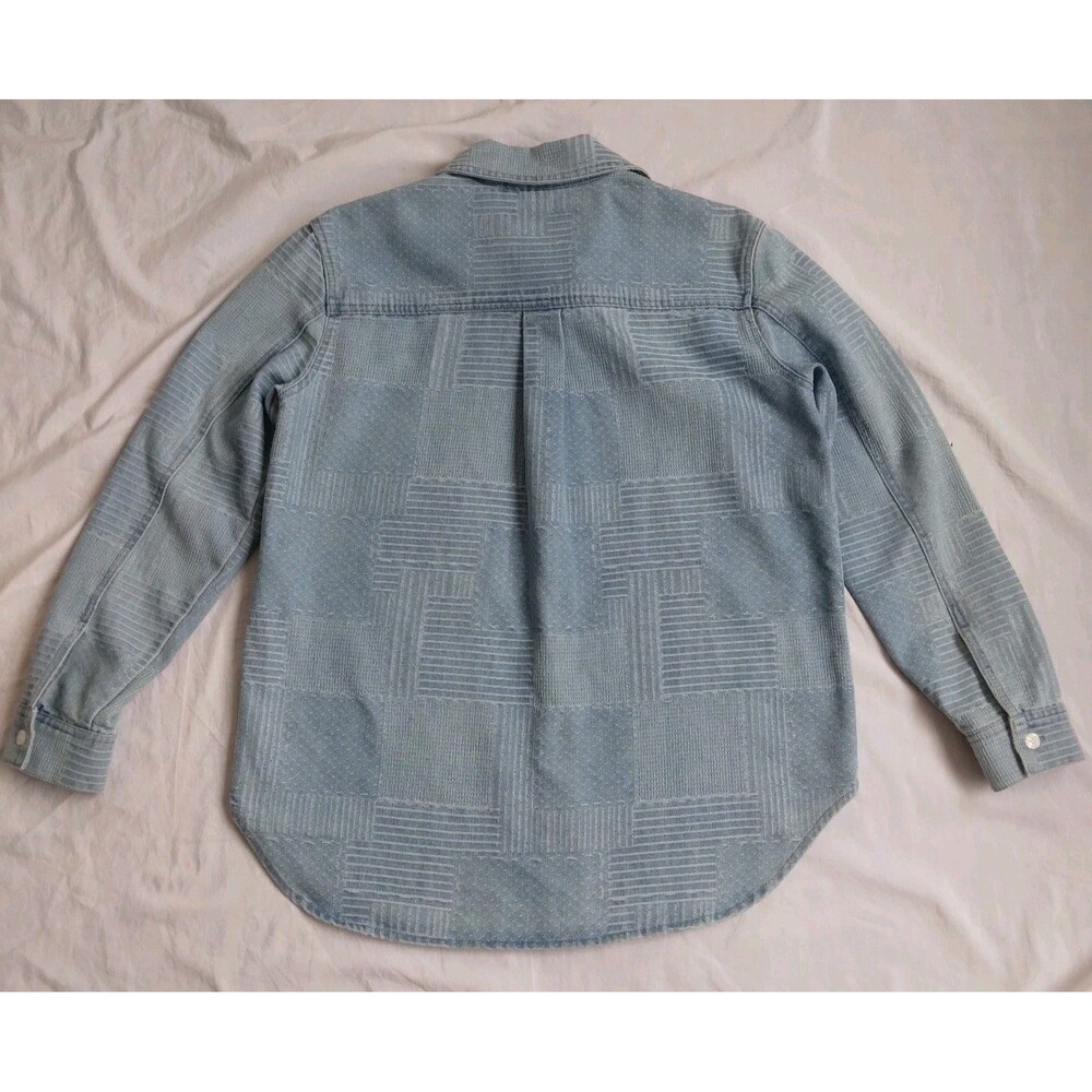 Bagatelle Collection Denim Shirt Shacket Textured Patchwork Button Down Womens M - Picture 8 of 12